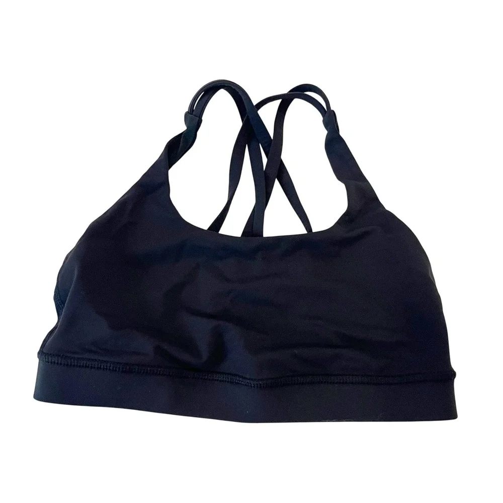 Lululemon Energy Sports Bra Black Strappy Back Yoga Gym Workout Size 4